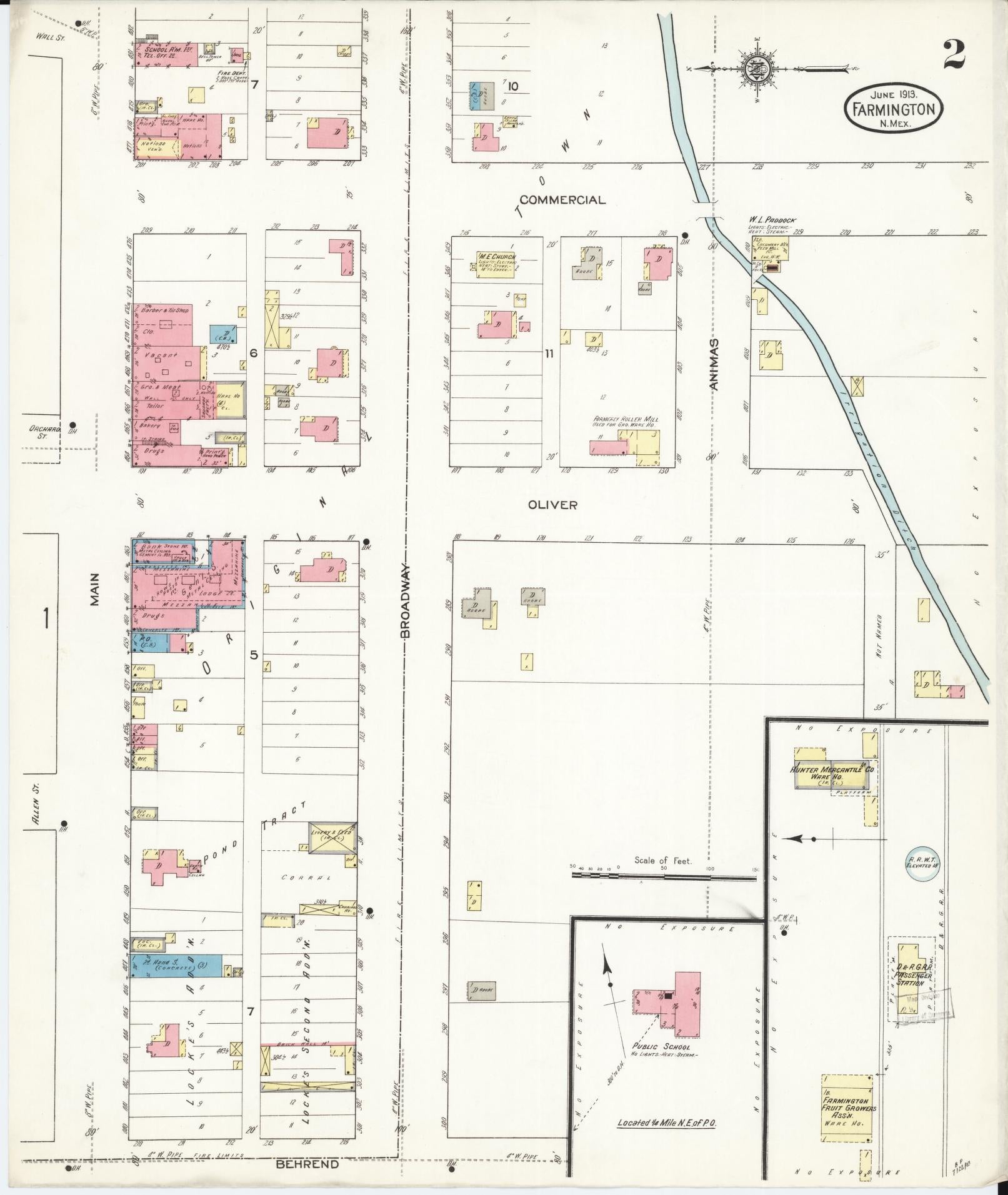 Sanborn Fire Insurance Map from Farmington, San Juan County, New Mexico (1913), Sheet #0002 - Historic Sanborn Fire Insurance Map Print, vintage old map wall art, antique decor, genealogy gift, New Mexico New Mexico map