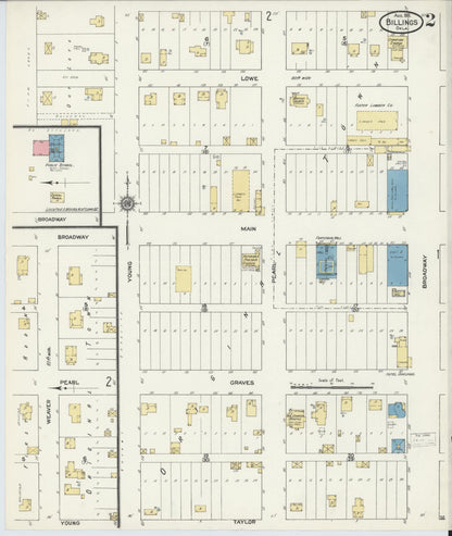 Sanborn Fire Insurance Map from Billings, Noble County, Oklahoma (1911), Sheet #0002 - Complete Map Set gallery image, historic Sanborn map, vintage wall art, Oklahoma Oklahoma