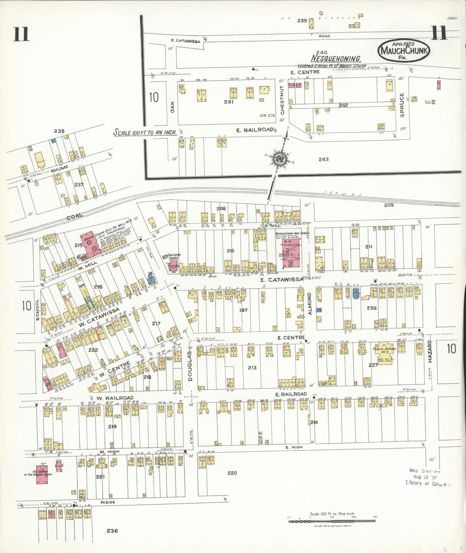 Sanborn Fire Insurance Map from Mauch Chunk, Carbon County, Pennsylvania (1923), Sheet #0011 - Historic Sanborn Fire Insurance Map Print, vintage old map wall art, antique decor, genealogy gift, Pennsylvania Pennsylvania map