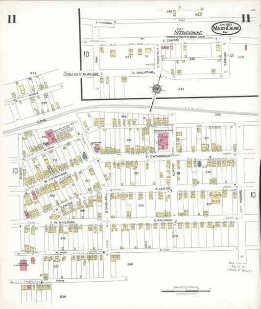Sanborn Fire Insurance Map from Mauch Chunk, Carbon County, Pennsylvania (1923), Sheet #0011 - Historic Sanborn Fire Insurance Map Print, vintage old map wall art, antique decor, genealogy gift, Pennsylvania Pennsylvania map