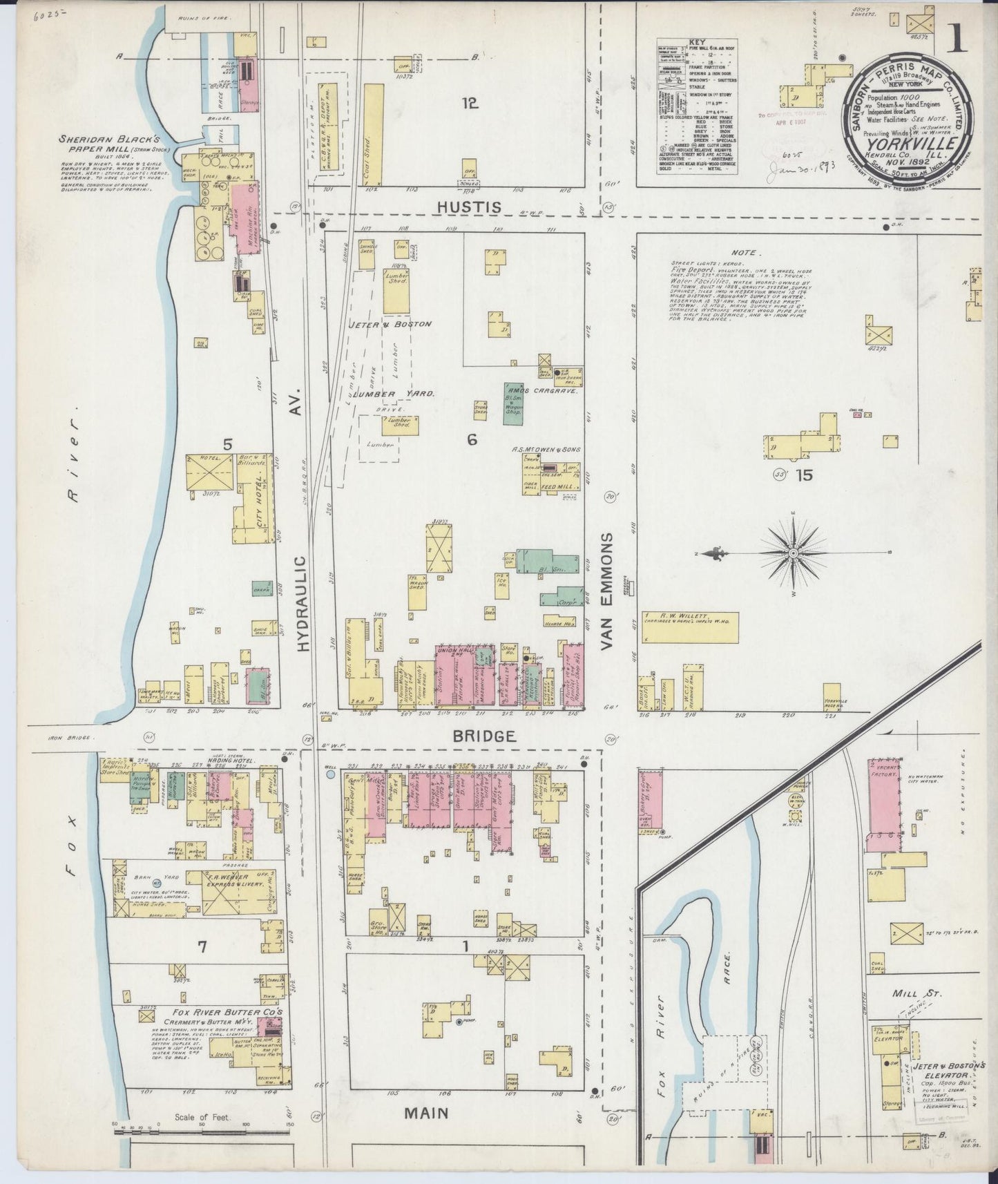 Sanborn Fire Insurance Map from Yorkville, Kendall County, Illinois (1892), Sheet #0001 - Complete Map Set gallery image, historic Sanborn map, vintage wall art, Illinois Illinois