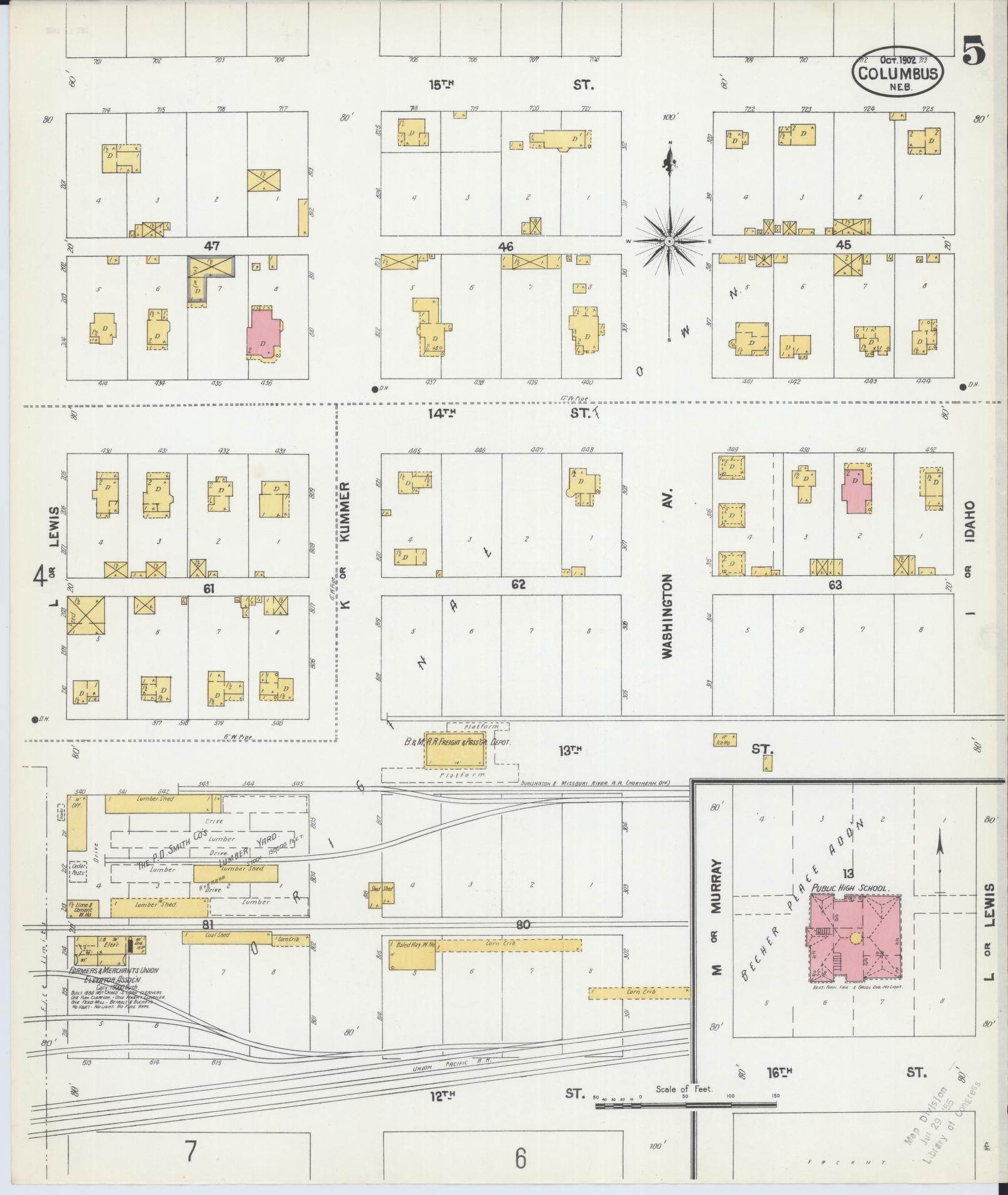 Sanborn Fire Insurance Map from Columbus, Platte County, Nebraska (1902), Sheet #0005 - Complete Map Set gallery image, historic Sanborn map, vintage wall art, Nebraska Nebraska
