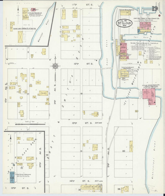 Sanborn Fire Insurance Map from Saint Cloud, Stearns, Benton, and Sherburne Counties, Minnesota (1913), Sheet #0019 - Historic Sanborn Fire Insurance Map Print, vintage old map wall art, antique decor, genealogy gift, Minnesota Minnesota map
