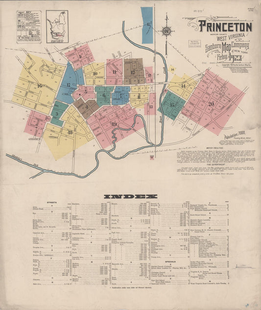 Sanborn Fire Insurance Map from Princeton, Mercer County, West Virginia (1923), Sheet #0001 - Historic Sanborn Fire Insurance Map Print, vintage old map wall art, antique decor, genealogy gift, West Virginia West Virginia map