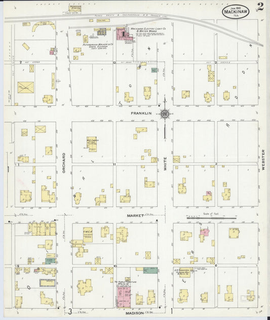 Sanborn Fire Insurance Map from Mackinaw, Tazewell County, Illinois (1910), Sheet #0002 - Historic Sanborn Fire Insurance Map Print, vintage old map wall art, antique decor, genealogy gift, Illinois Illinois map
