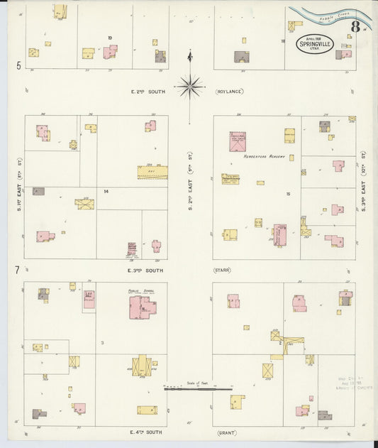 Sanborn Fire Insurance Map from Springville, Utah County, Utah (1908), Sheet #0008 - Historic Sanborn Fire Insurance Map Print, vintage old map wall art, antique decor, genealogy gift, Springville Utah map