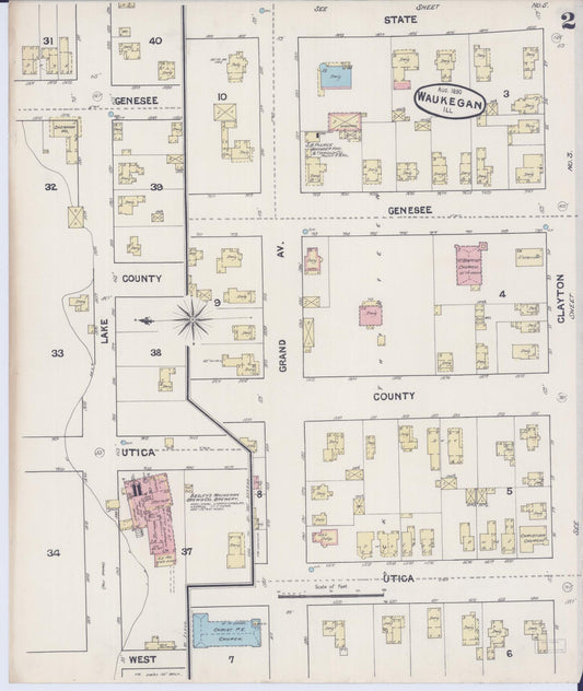 Sanborn Fire Insurance Map from Waukegan, Lake County, Illinois (1890), Sheet #0002 - Historic Sanborn Fire Insurance Map Print, vintage old map wall art, antique decor, genealogy gift, Illinois Illinois map