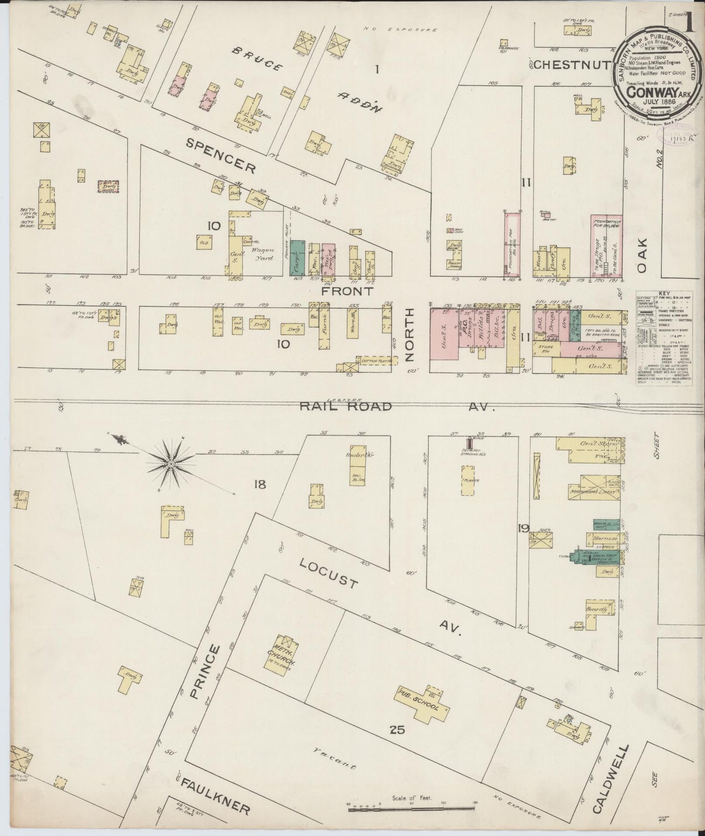 Sanborn Fire Insurance Map from Conway, Faulkner County, Arkansas (1886), Sheet #0001 - Complete Map Set gallery image, historic Sanborn map, vintage wall art, Arkansas Arkansas