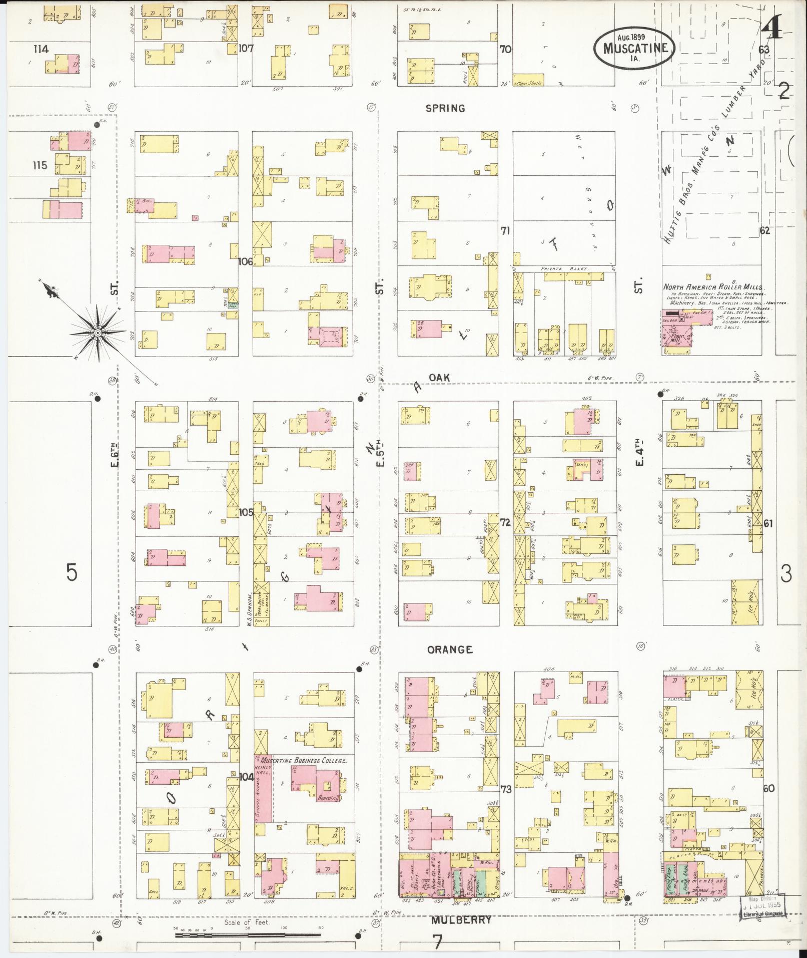 Sanborn Fire Insurance Map from Muscatine, Muscatine County, Iowa (1899), Sheet #0004 - Historic Sanborn Fire Insurance Map Print