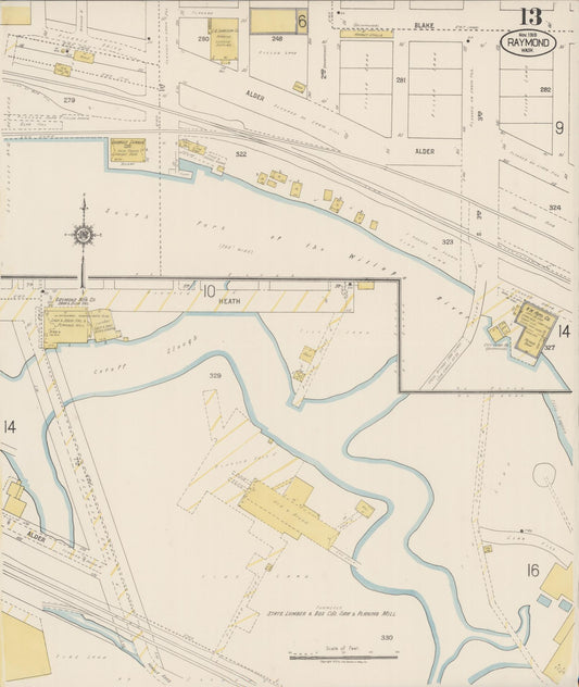 Sanborn Fire Insurance Map from Raymond, Pacific County, Washington (1919), Sheet #0013 - Historic Sanborn Fire Insurance Map Print, vintage old map wall art, antique decor, genealogy gift, Washington Washington map