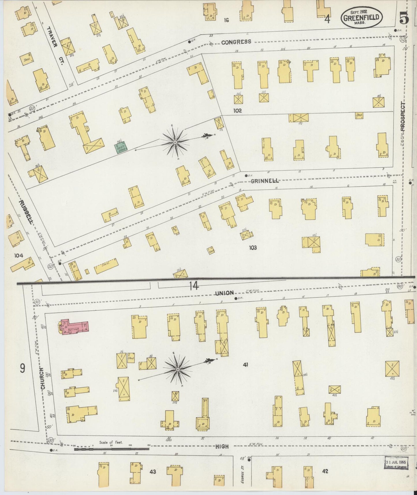 Sanborn Fire Insurance Map from Greenfield, Franklin County, Massachusetts (1902), Sheet #0005 - Complete Map Set gallery image, historic Sanborn map, vintage wall art, Massachusetts Massachusetts