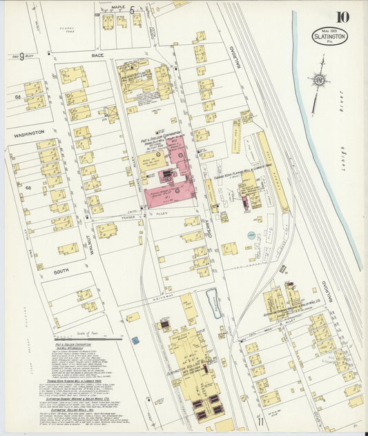 Sanborn Fire Insurance Map from Slatington, Lehigh County, Pennsylvania (1913), Sheet #0010 - Historic Sanborn Fire Insurance Map Print, vintage old map wall art, antique decor, genealogy gift, Pennsylvania Pennsylvania map