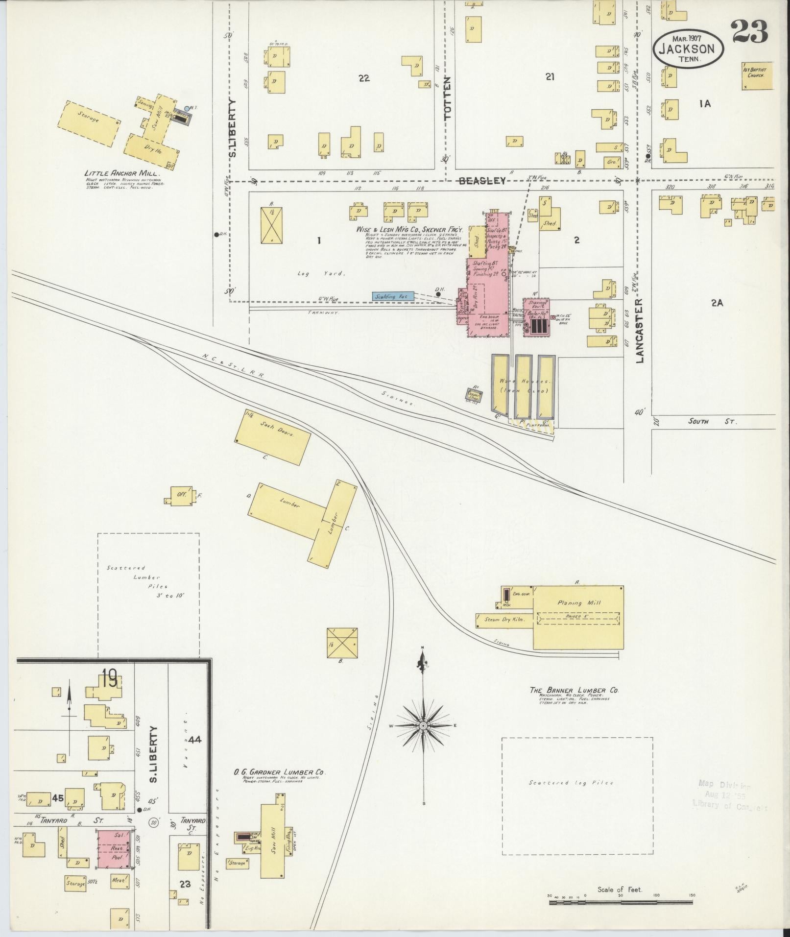Sanborn Fire Insurance Map from Jackson, Madison County, Tennessee (1907), Sheet #0023 - Historic Sanborn Fire Insurance Map Print, vintage old map wall art, antique decor, genealogy gift, Tennessee Tennessee map