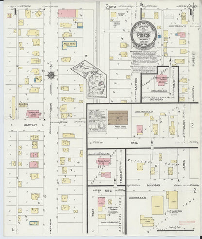 Sanborn Fire Insurance Map from Pigeon, Huron County, Michigan (1924), Sheet #0001 - Historic Sanborn Fire Insurance Map Print, vintage old map wall art, antique decor, genealogy gift, Michigan Michigan map