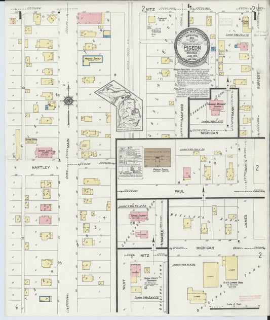 Sanborn Fire Insurance Map from Pigeon, Huron County, Michigan (1924), Sheet #0001 - Historic Sanborn Fire Insurance Map Print, vintage old map wall art, antique decor, genealogy gift, Michigan Michigan map