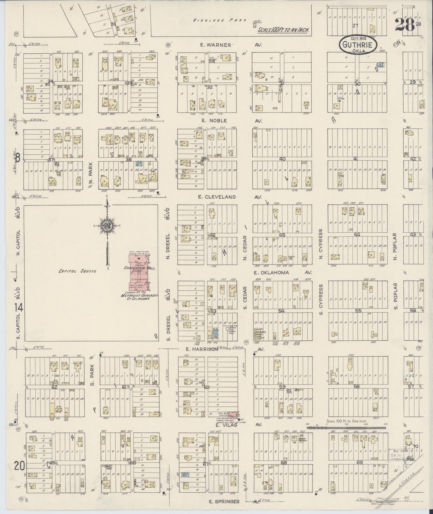 Sanborn Fire Insurance Map from Guthrie, Logan County, Oklahoma (1914), Sheet #0028 - Historic Sanborn Fire Insurance Map Print, vintage old map wall art, antique decor, genealogy gift, Oklahoma Oklahoma map