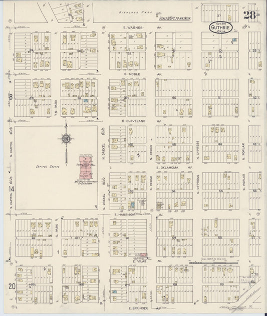 Sanborn Fire Insurance Map from Guthrie, Logan County, Oklahoma (1914), Sheet #0028 - Historic Sanborn Fire Insurance Map Print, vintage old map wall art, antique decor, genealogy gift, Oklahoma Oklahoma map