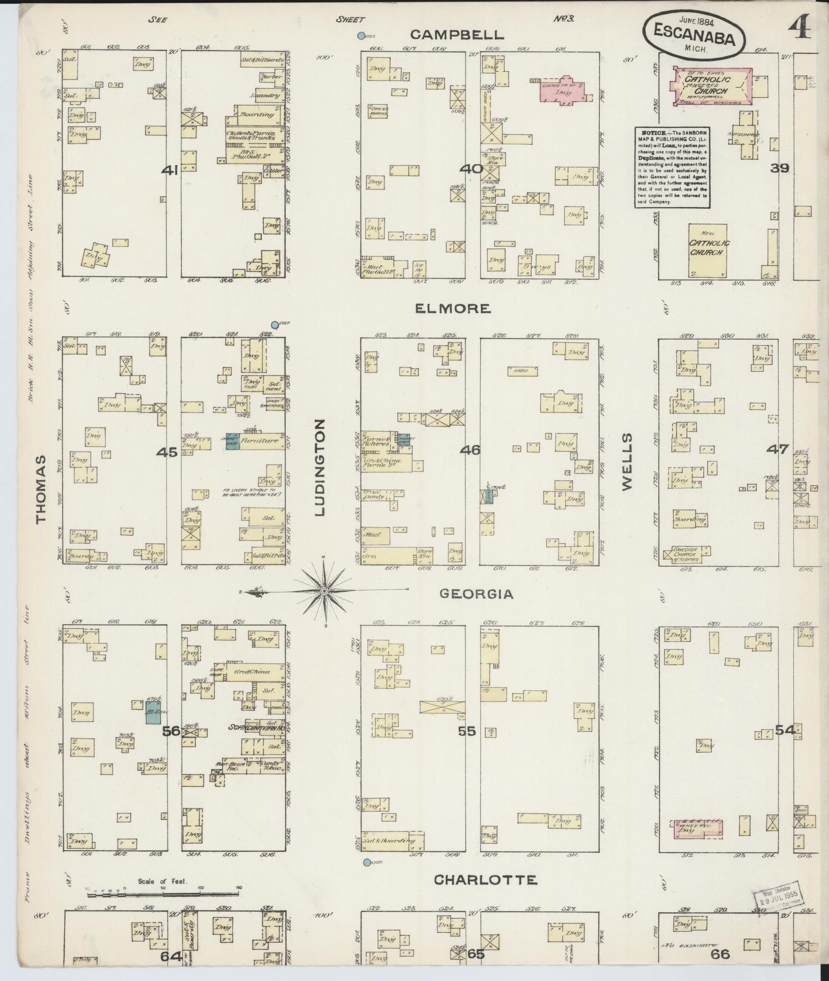Sanborn Fire Insurance Map from Escanaba, Delta County, Michigan (1884), Sheet #0004 - Complete Map Set gallery image, historic Sanborn map, vintage wall art, Michigan Michigan