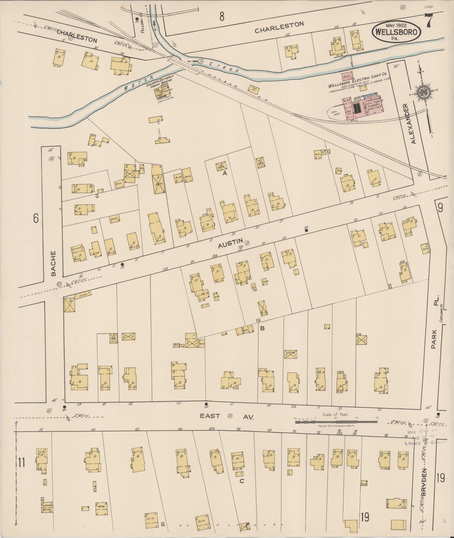 Sanborn Fire Insurance Map from Wellsboro, Tioga County, Pennsylvania (1922), Sheet #0007 - Complete Map Set gallery image, historic Sanborn map, vintage wall art, Pennsylvania Pennsylvania