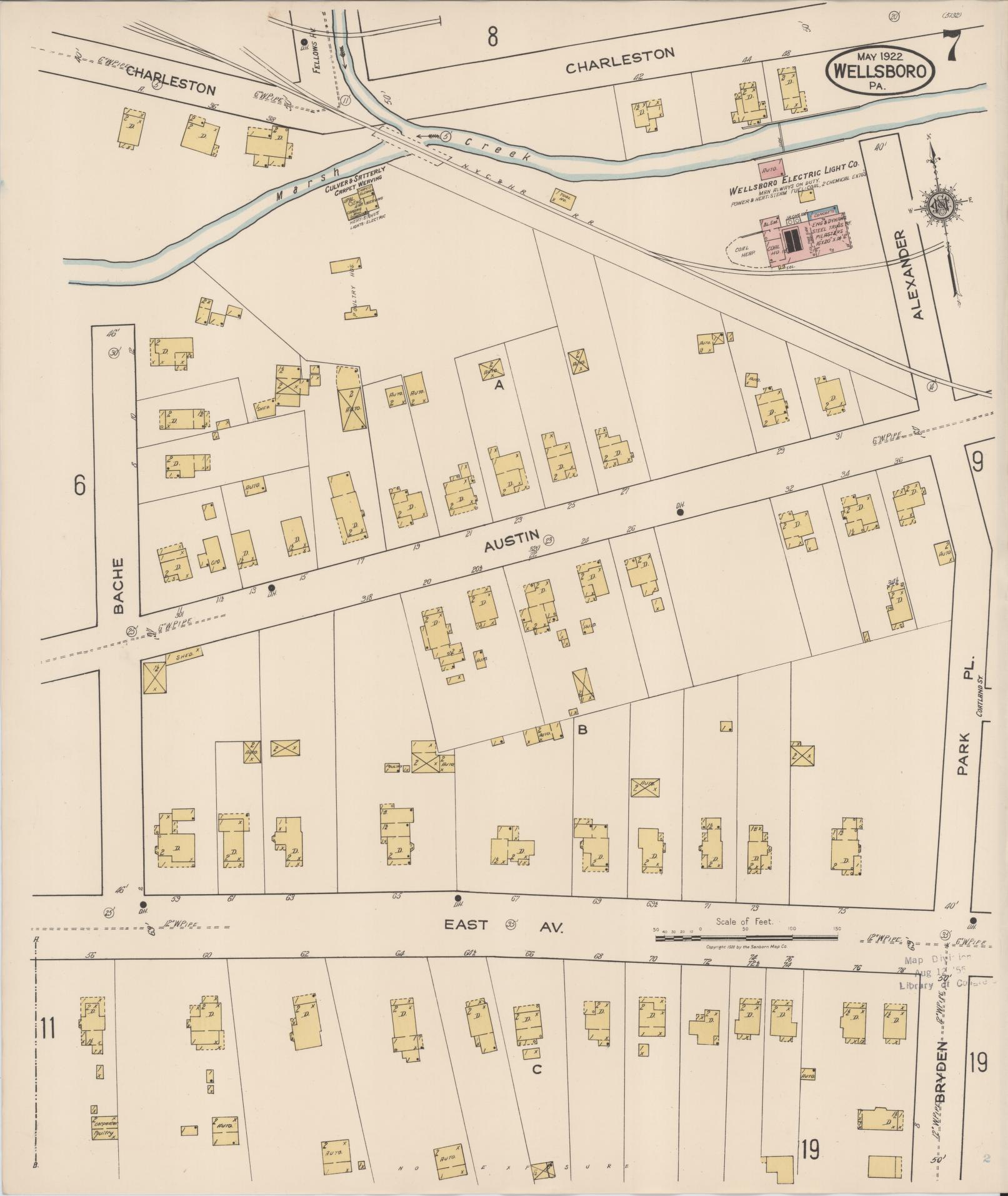 Sanborn Fire Insurance Map from Wellsboro, Tioga County, Pennsylvania (1922), Sheet #0007 - Complete Map Set gallery image, historic Sanborn map, vintage wall art, Pennsylvania Pennsylvania