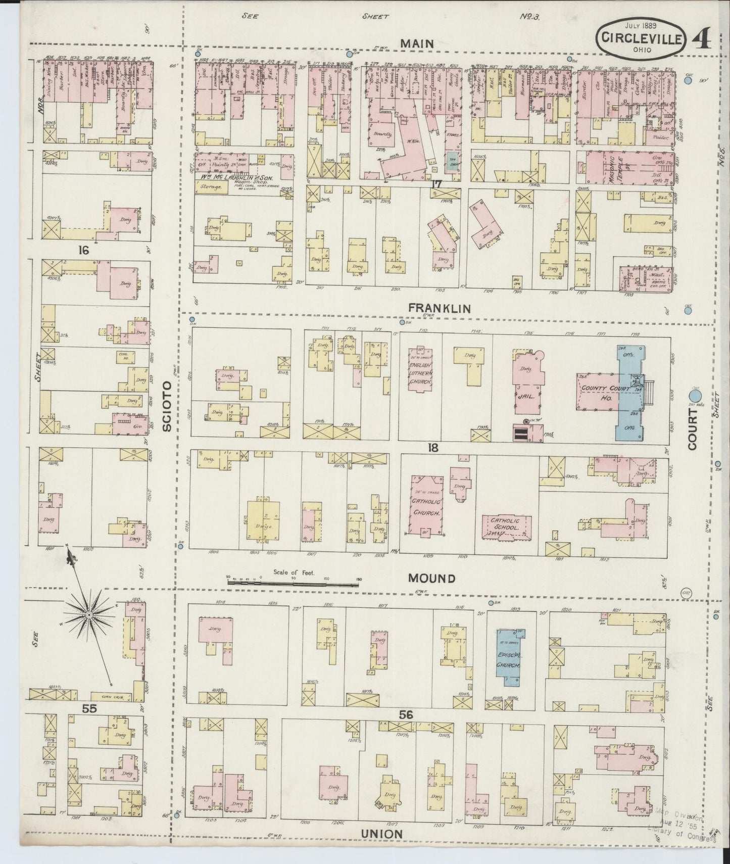 Sanborn Fire Insurance Map from Circleville, Pickaway County, Ohio (1889), Sheet #0004 - Historic Sanborn Fire Insurance Map Print, vintage old map wall art, antique decor, genealogy gift, Ohio Ohio map