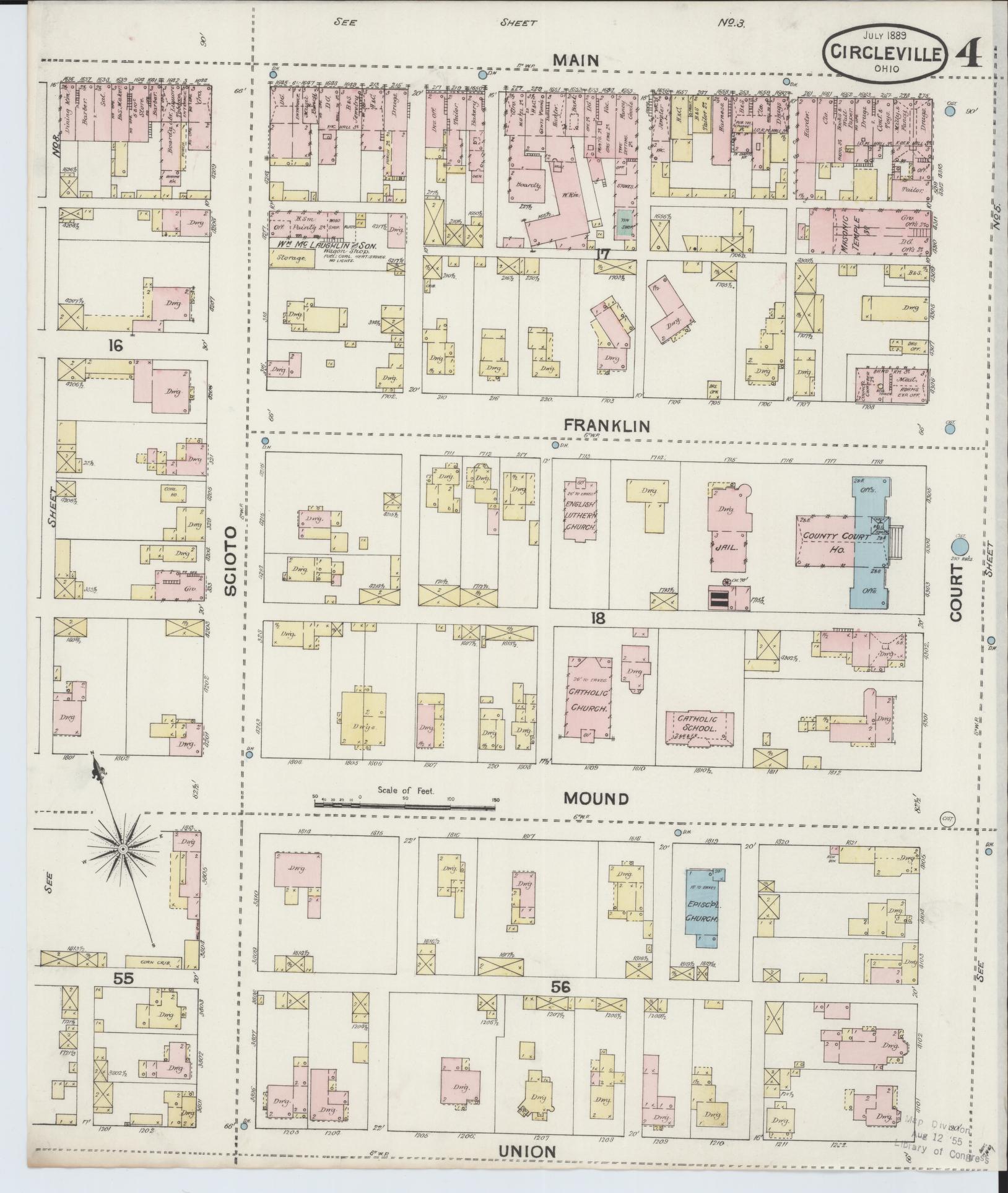 Sanborn Fire Insurance Map from Circleville, Pickaway County, Ohio (1889), Sheet #0004 - Historic Sanborn Fire Insurance Map Print, vintage old map wall art, antique decor, genealogy gift, Ohio Ohio map