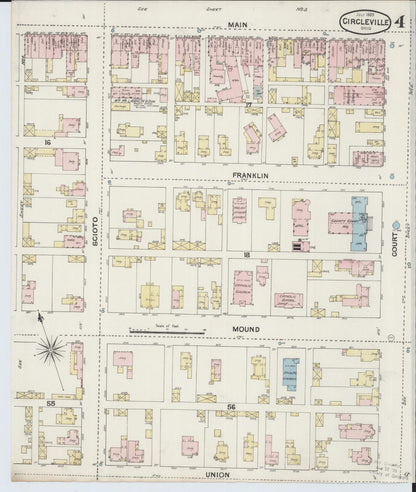 Sanborn Fire Insurance Map from Circleville, Pickaway County, Ohio (1889), Sheet #0004 - Historic Sanborn Fire Insurance Map Print, vintage old map wall art, antique decor, genealogy gift, Ohio Ohio map