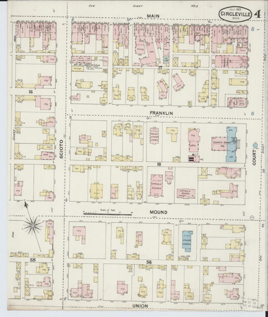 Sanborn Fire Insurance Map from Circleville, Pickaway County, Ohio (1889), Sheet #0004 - Historic Sanborn Fire Insurance Map Print, vintage old map wall art, antique decor, genealogy gift, Ohio Ohio map