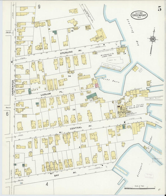 Sanborn Fire Insurance Map from Greenport, Suffolk County, New York (1909), Sheet #0005 - Historic Sanborn Fire Insurance Map Print, vintage old map wall art, antique decor, genealogy gift, New York New York map