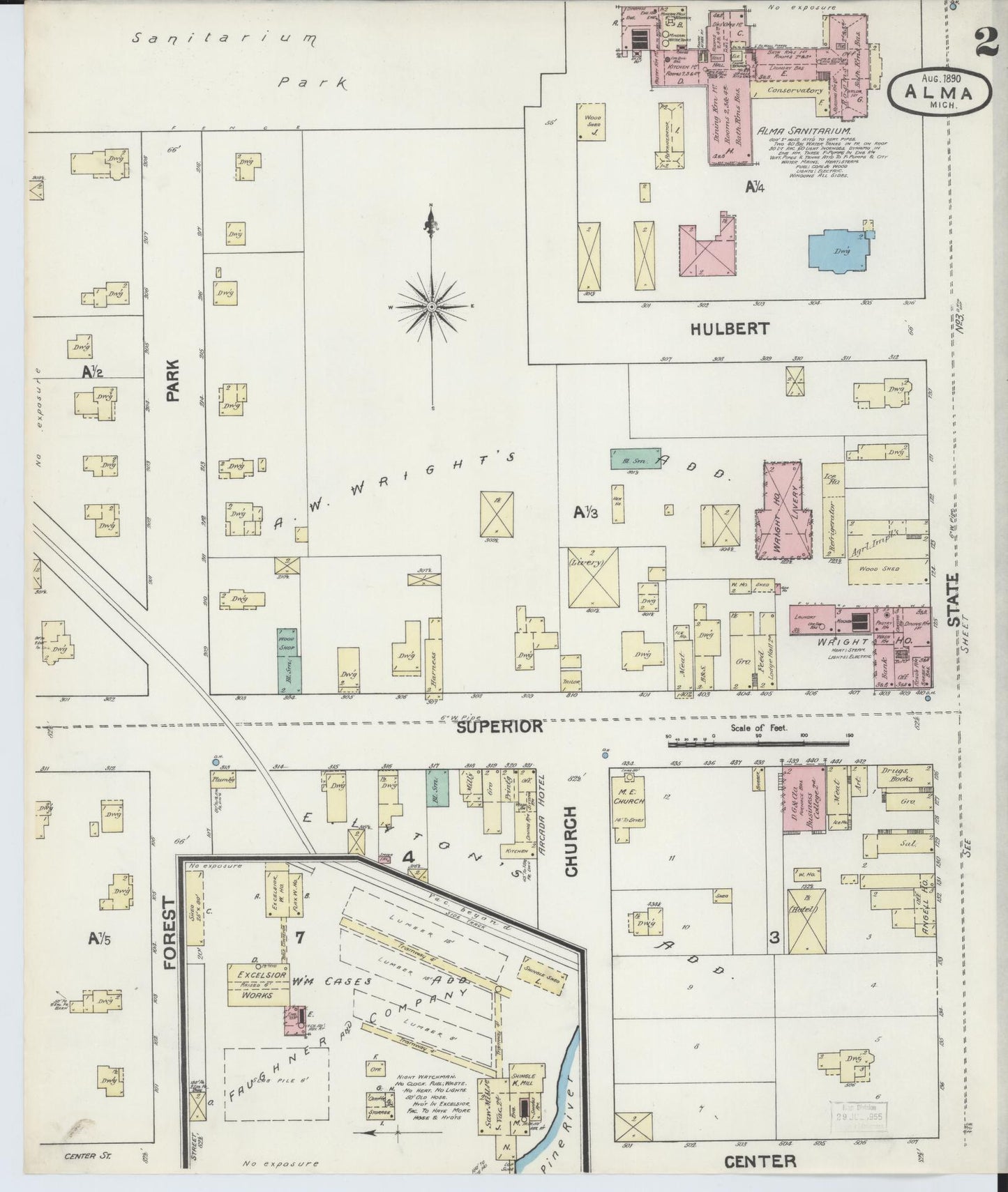 Sanborn Fire Insurance Map from Alma, Gratiot County, Michigan (1890), Sheet #0002 - Historic Sanborn Fire Insurance Map Print, vintage old map wall art, antique decor, genealogy gift, Michigan Michigan map