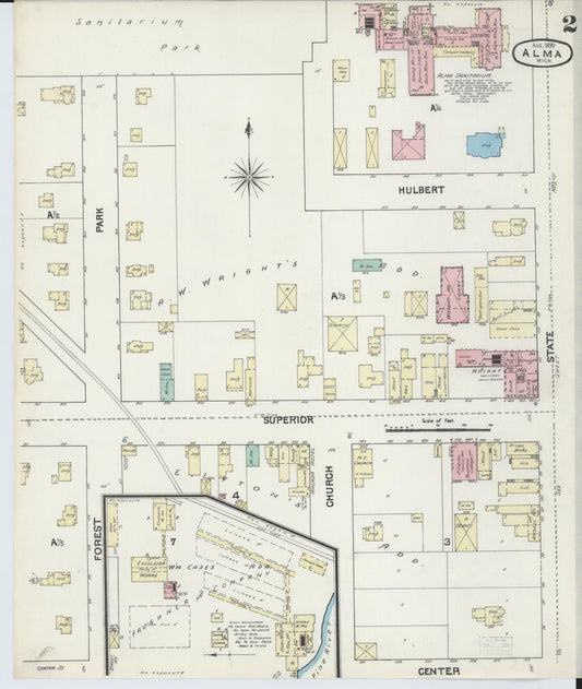 Sanborn Fire Insurance Map from Alma, Gratiot County, Michigan (1890), Sheet #0002 - Historic Sanborn Fire Insurance Map Print, vintage old map wall art, antique decor, genealogy gift, Michigan Michigan map