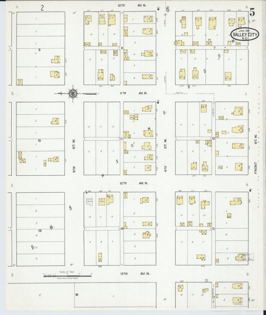 Sanborn Fire Insurance Map from Valley City, Barnes County, North Dakota (1919), Sheet #0005 - Historic Sanborn Fire Insurance Map Print, vintage old map wall art, antique decor, genealogy gift, North Dakota North Dakota map