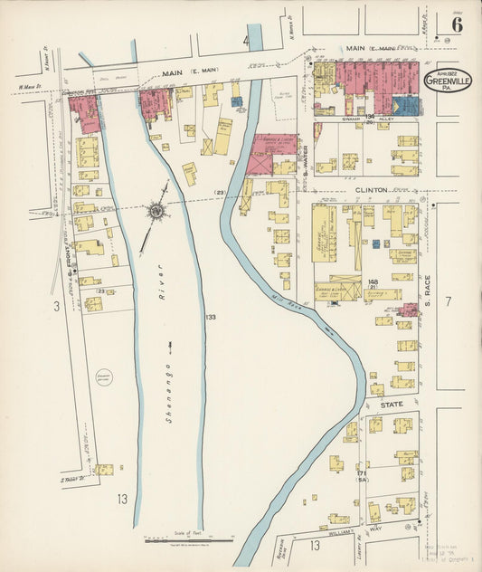Sanborn Fire Insurance Map from Greenville, Mercer County, Pennsylvania (1922), Sheet #0006 - Historic Sanborn Fire Insurance Map Print, vintage old map wall art, antique decor, genealogy gift, Pennsylvania Pennsylvania map