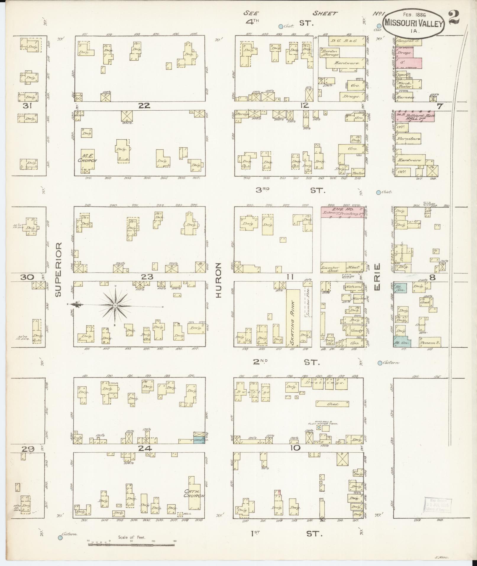 Sanborn Fire Insurance Map from Missouri Valley, Harrison County, Iowa (1886), Sheet #0002 - Historic Sanborn Fire Insurance Map Print, vintage old map wall art