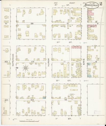 Sanborn Fire Insurance Map from Missouri Valley, Harrison County, Iowa (1886), Sheet #0002 - Historic Sanborn Fire Insurance Map Print, vintage old map wall art