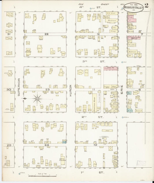Sanborn Fire Insurance Map from Missouri Valley, Harrison County, Iowa (1886), Sheet #0002 - Historic Sanborn Fire Insurance Map Print, vintage old map wall art