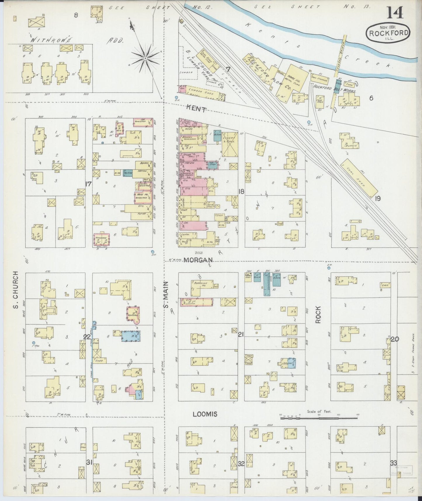 Sanborn Fire Insurance Map from Rockford, Winnebago County, Illinois (1891), Sheet #0014 - Complete Map Set gallery image, historic Sanborn map, vintage wall art, Illinois Illinois