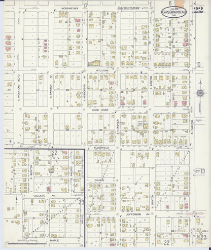 Sanborn Fire Insurance Map from Cape Girardeau, Cape Girardeau County, Missouri (1915), Sheet #0022 - Complete Map Set gallery image, historic Sanborn map, vintage wall art, Missouri Missouri