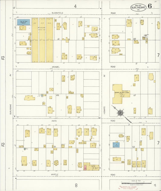 Sanborn Fire Insurance Map from Burlingame, San Mateo County, California (1921), Sheet #0006 - Historic Sanborn Fire Insurance Map Print, vintage old map wall art, antique decor, genealogy gift, California California map