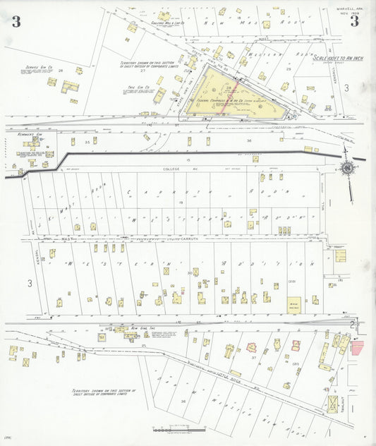 Sanborn Fire Insurance Map from Marvell, Phillips County, Arkansas (1939), Sheet #0003 - Historic Sanborn Fire Insurance Map Print, vintage old map wall art, antique decor, genealogy gift, Arkansas Arkansas map