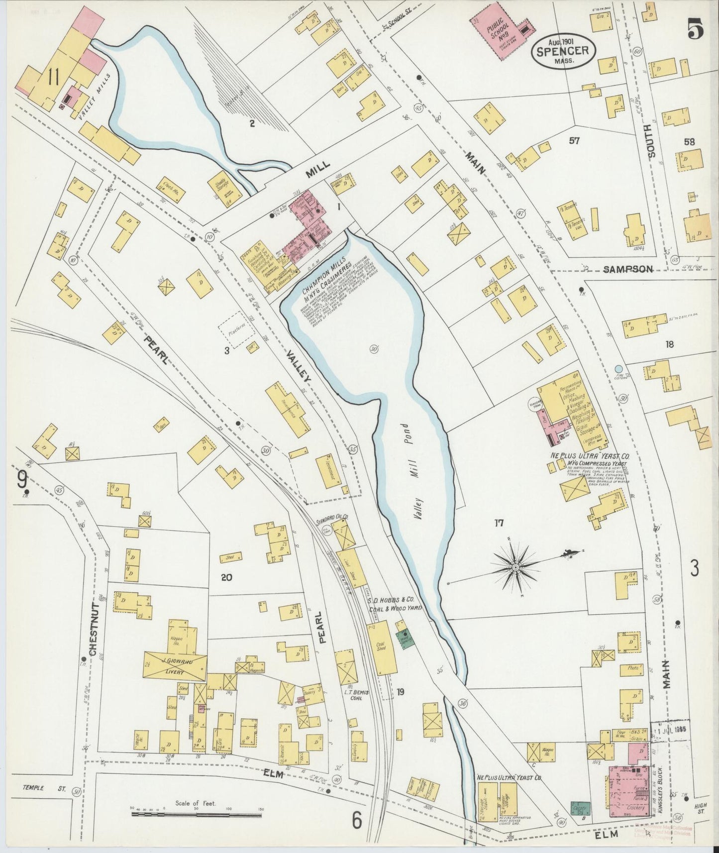Sanborn Fire Insurance Map from Spencer, Worcester County, Massachusetts (1901), Sheet #0005 - Historic Sanborn Fire Insurance Map Print, vintage old map wall art, antique decor, genealogy gift, Massachusetts Massachusetts map
