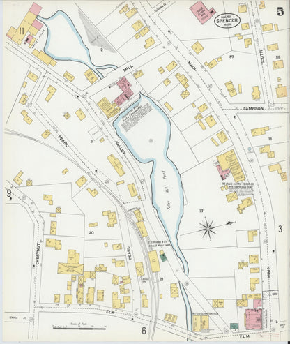 Sanborn Fire Insurance Map from Spencer, Worcester County, Massachusetts (1901), Sheet #0005 - Historic Sanborn Fire Insurance Map Print, vintage old map wall art, antique decor, genealogy gift, Massachusetts Massachusetts map