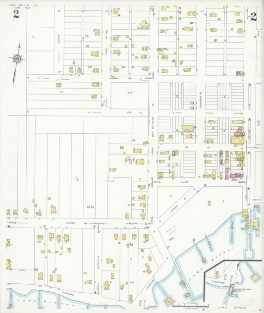Sanborn Fire Insurance Map from Lake Arthur, Jefferson Davis Parish, Louisiana (1935), Sheet #0002 - Historic Sanborn Fire Insurance Map Print, vintage old map wall art, antique decor, genealogy gift, Louisiana Louisiana map