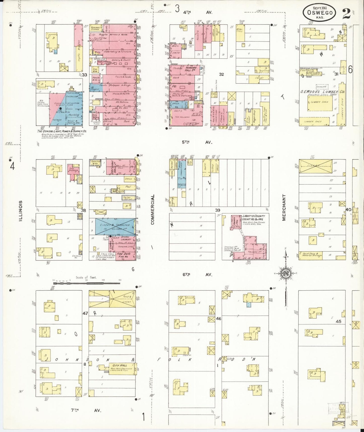 Sanborn Fire Insurance Map from Oswego, Labette County, Kansas (1911), Sheet #0002 - Historic Sanborn Fire Insurance Map Print, vintage old map wall art, antique decor, genealogy gift, Kansas Kansas map