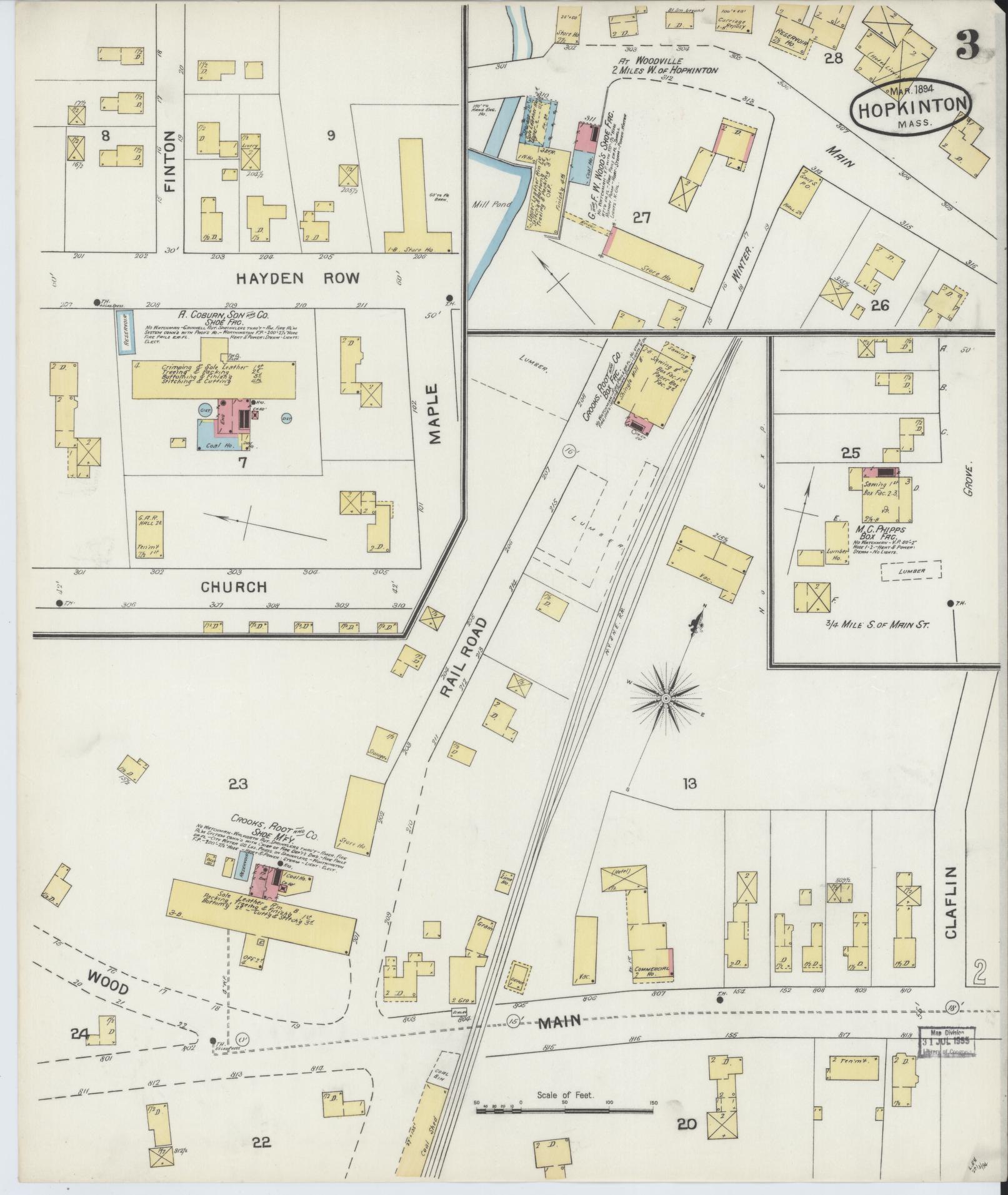 Sanborn Fire Insurance Map from Hopkinton, Middlesex County, Massachusetts (1894), Sheet #0003 - Complete Map Set gallery image, historic Sanborn map, vintage wall art, Massachusetts Massachusetts