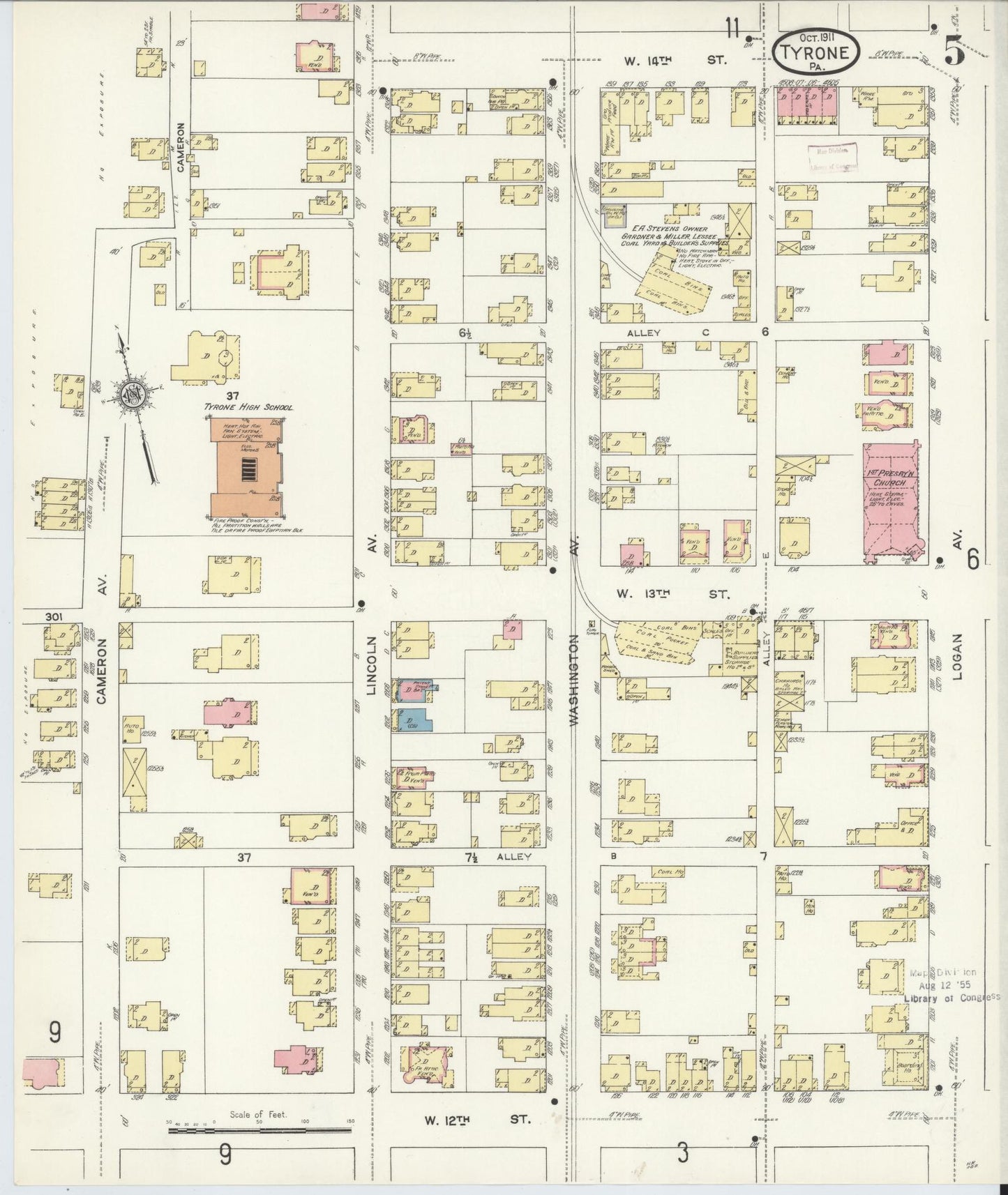 Sanborn Fire Insurance Map from Tyrone, Blair County, Pennsylvania (1911), Sheet #0005 - Complete Map Set gallery image, historic Sanborn map, vintage wall art, Pennsylvania Pennsylvania