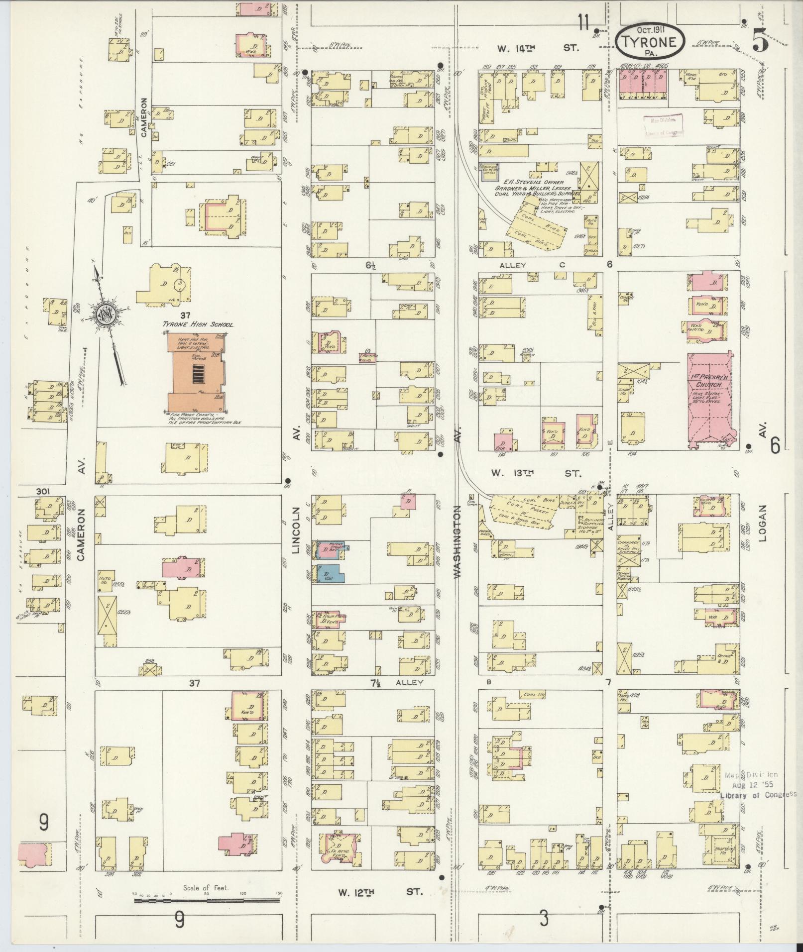 Sanborn Fire Insurance Map from Tyrone, Blair County, Pennsylvania (1911), Sheet #0005 - Complete Map Set gallery image, historic Sanborn map, vintage wall art, Pennsylvania Pennsylvania