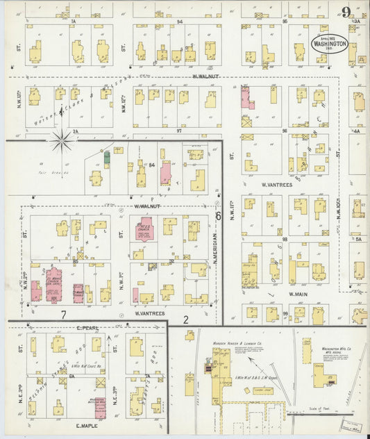 Sanborn Fire Insurance Map from Washington, Daviess County, Indiana (1902), Sheet #0009 - Historic Sanborn Fire Insurance Map Print, vintage old map wall art, antique decor, genealogy gift, Washington Washington map