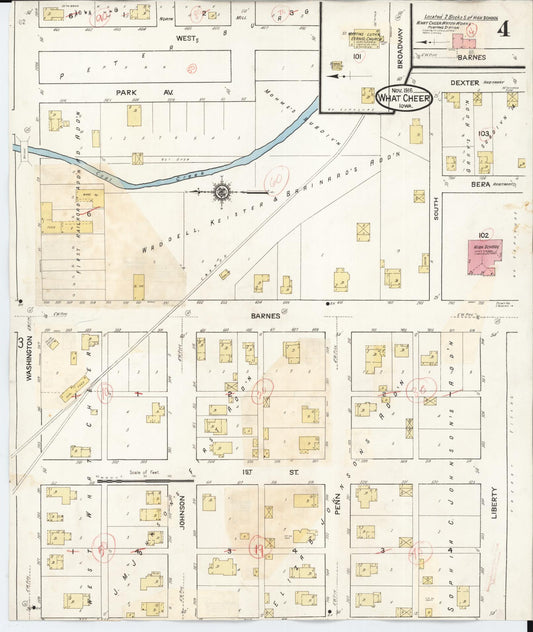 Sanborn Fire Insurance Map from What Cheer, Keokuk County, Iowa (1933), Sheet #0004 - Historic Sanborn Fire Insurance Map Print, vintage old map wall art