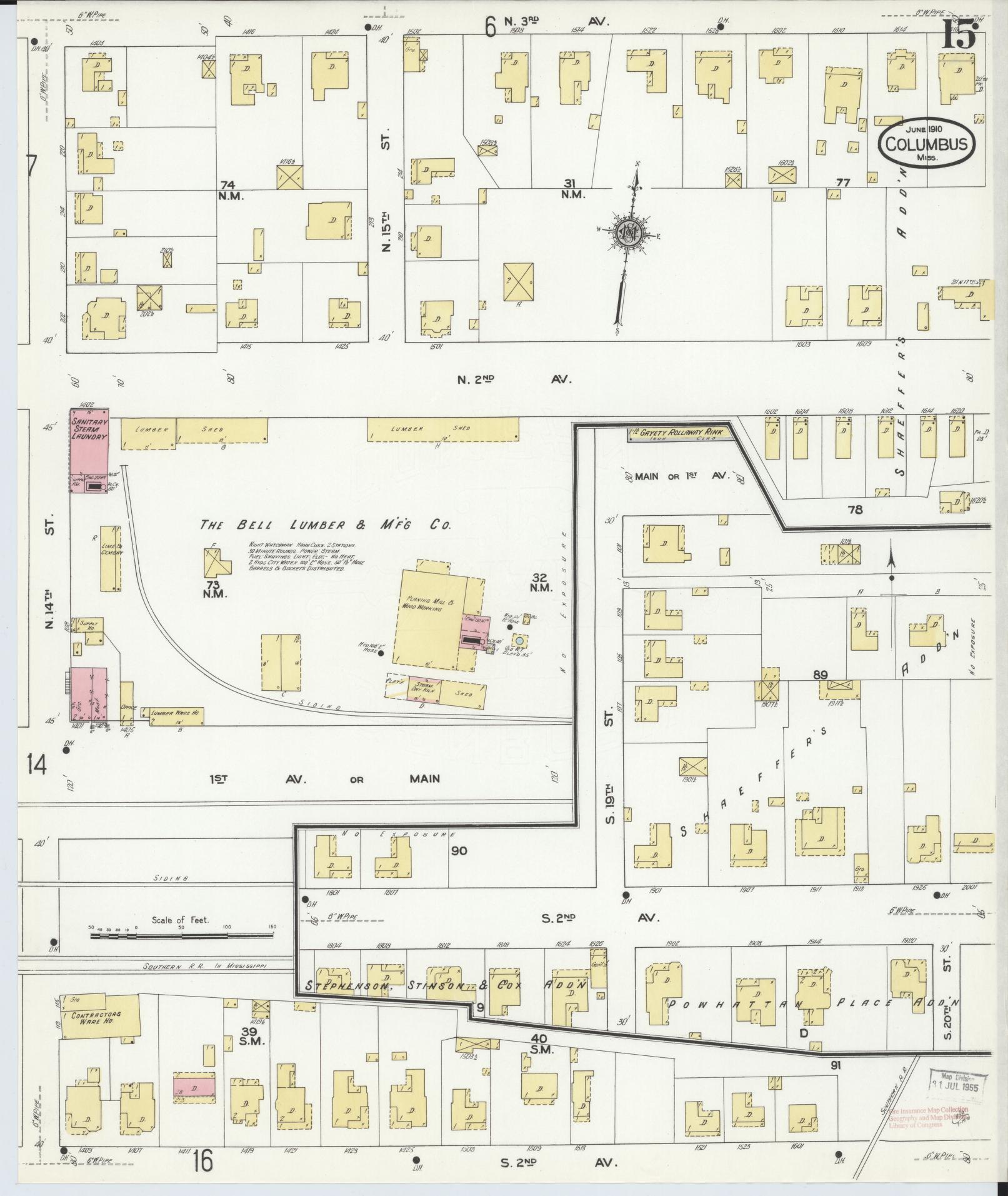 Sanborn Fire Insurance Map from Columbus, Lowndes County, Mississippi (1910), Sheet #0015 - Complete Map Set gallery image, historic Sanborn map, vintage wall art, Mississippi Mississippi